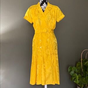 Vintage Silk Yellow Belted Dress